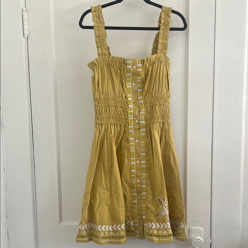 Chic Yellow Midi Dress with Embroidery